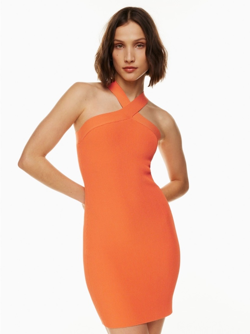 Babaton ribbed sculpt knit dress size medium cross cross halter top